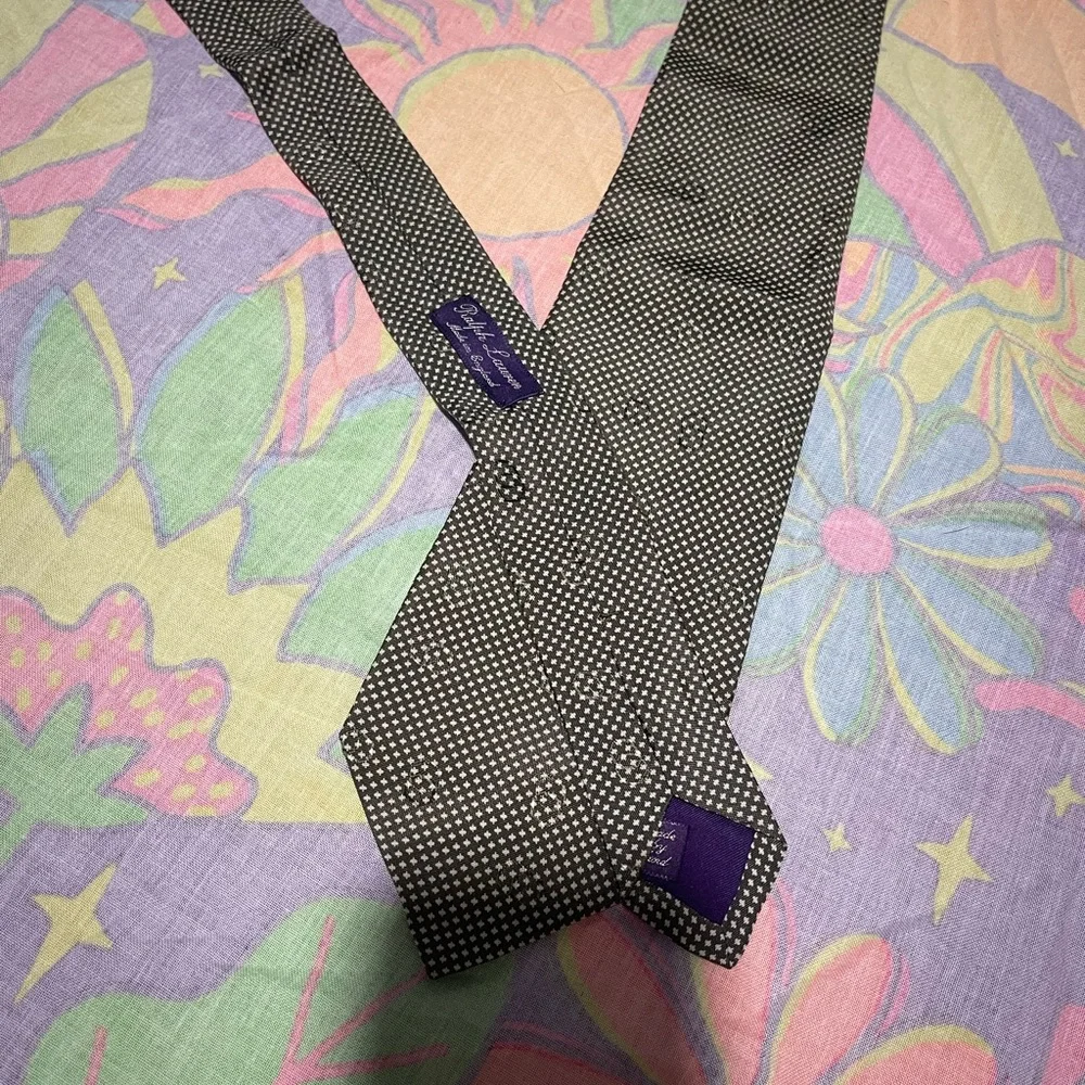 Ralph Lauren Brown Silk Tie with White Microdot Pattern